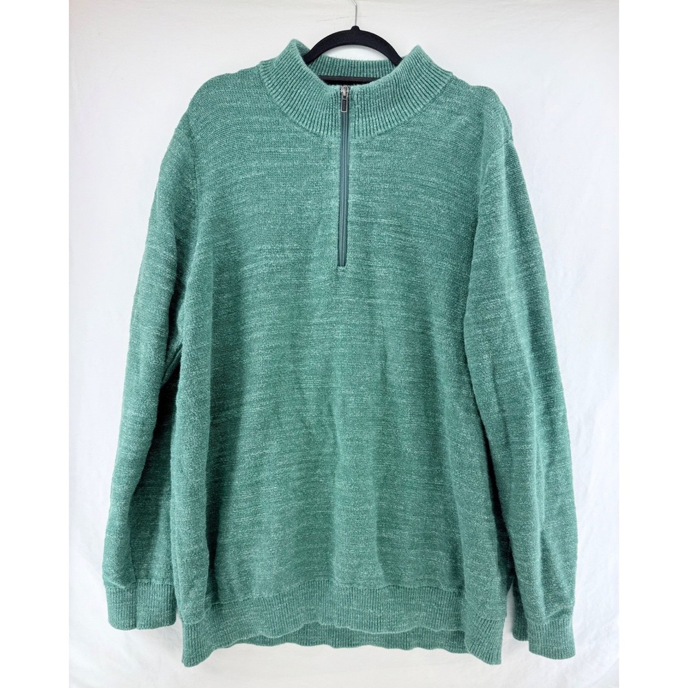 LL‎ Bean Mens XL Tall Organic Cotton Quarter Zip Sweater Heather Green 511622